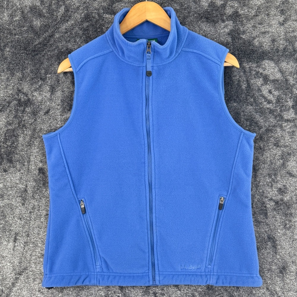 L.L. Bean Womens Fleece Vest Medium Blue Full Zip Mock Neck Polartec Outdoor